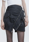 Black V-Neck Bomber Jacket and Deconstructed Bomber Skirt Set