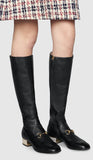 Horsebit Leather Knee Boots with Crystals