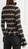 Smocked Checked Jersey Turtleneck Top