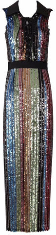 Sequined Mesh Stretch Lace-Up Dress