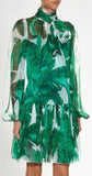 Banana Leaf Print Tie-Neck Chiffon Dress - DESIGNER INSPIRED FASHIONS