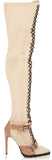 Beige Suede Lace-up Thigh Boots