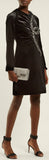 Long-Sleeve Velvet Cocktail Dress with Embellished Snake