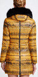 Printed Paneled Puffer Coat, Yellow