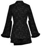 Black Button-Embellished Tweed Jacket and Asymmetrical Short Set with Fur Trim