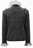 Faux-Leather Patchwork Tulle-Trim Jacket