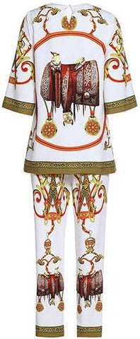 Printed Half-Sleeve Top and Cropped Pant Set