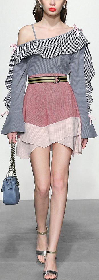 Off-the-Shoulder Ruffle Top and Asymmetrical Mini Skirt Set