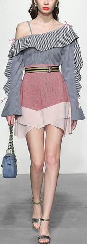 Off-the-Shoulder Ruffle Top and Asymmetrical Mini Skirt Set