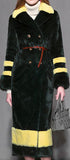 Color-Contrast Long Faux-Fur Coat