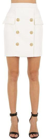 Button-Embellished Mini Skirt, White