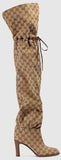 GG Canvas Over-the-Knee Boots, Beige/Ebony