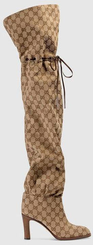 GG Canvas Over-the-Knee Boots, Beige/Ebony
