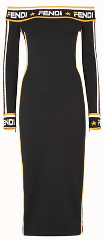 Black Jersey Logo Off-Shoulder Dress
