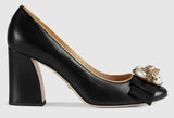 Leather Mid-Heel Pumps with Bee