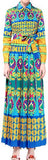 Long Printed Pleated Shirt Dress