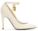 Padlock & Key Embellished Leather Pumps in White or Black - DESIGNER INSPIRED FASHIONS