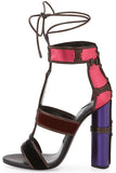 Patchwork Metallic Leather Cage Sandals - DESIGNER INSPIRED FASHIONS