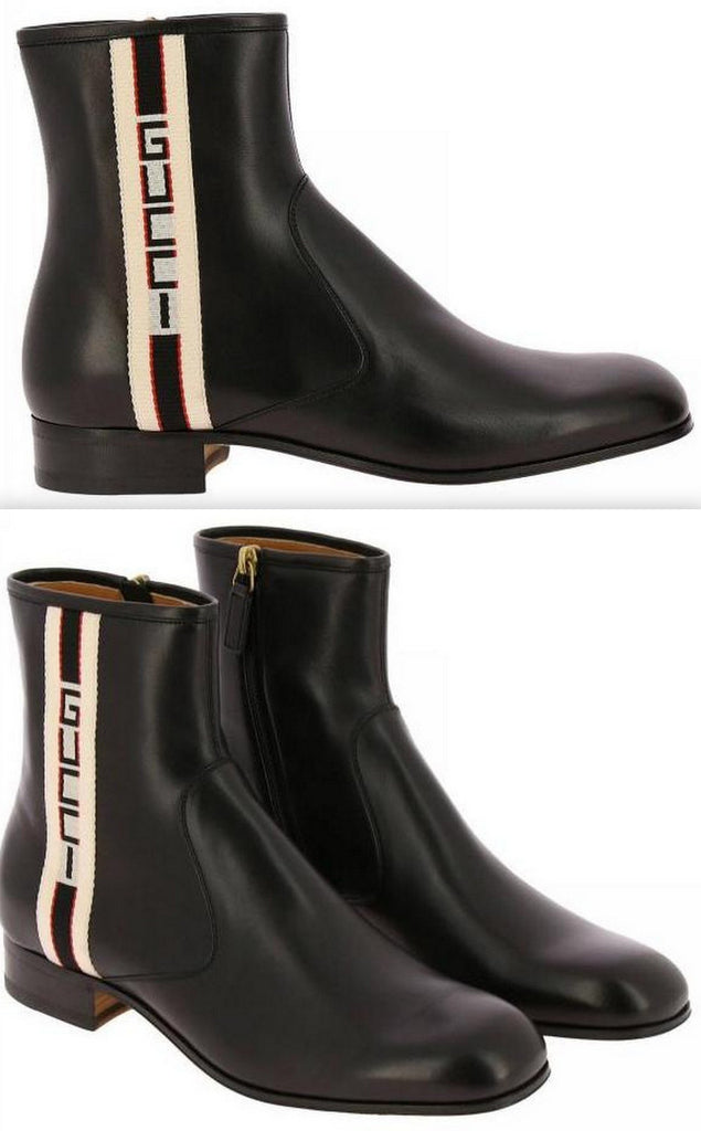 Logo-Striped Leather Boots