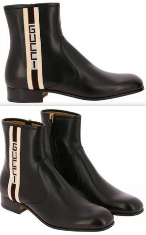 Logo-Striped Leather Boots