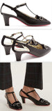 Anita Crystal-Bow Embellished T-bar Leather Pumps