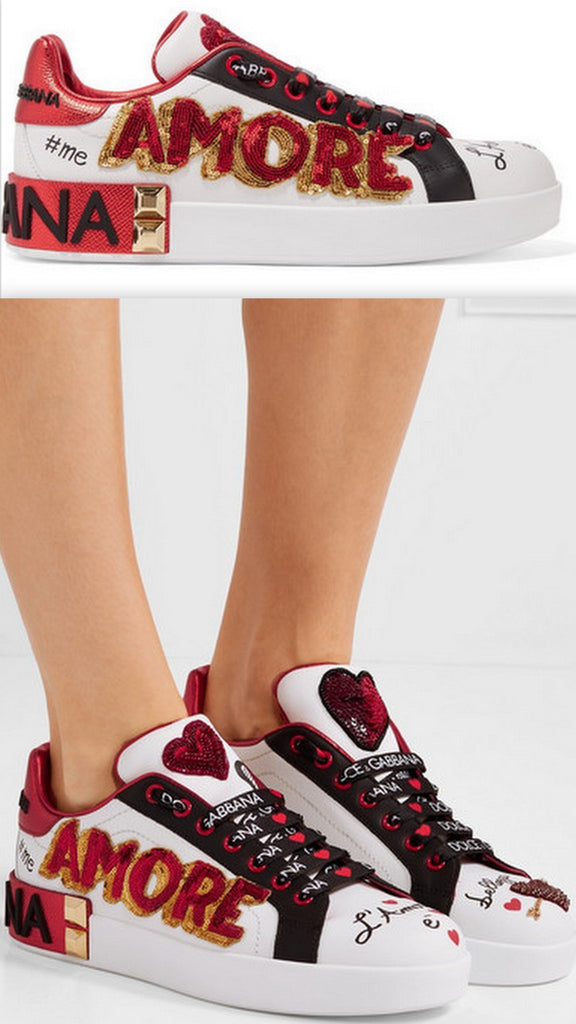 Amore Portofino Embellished Leather Sneakers
