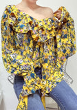 Ruffle Floral Print Top - Yellow or Black