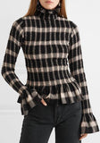 Smocked Checked Jersey Turtleneck Top