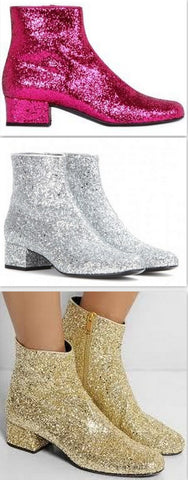 Glittered Leather Ankle Boot - (Fuchsia, Silver, Gold) - DESIGNER INSPIRED FASHIONS