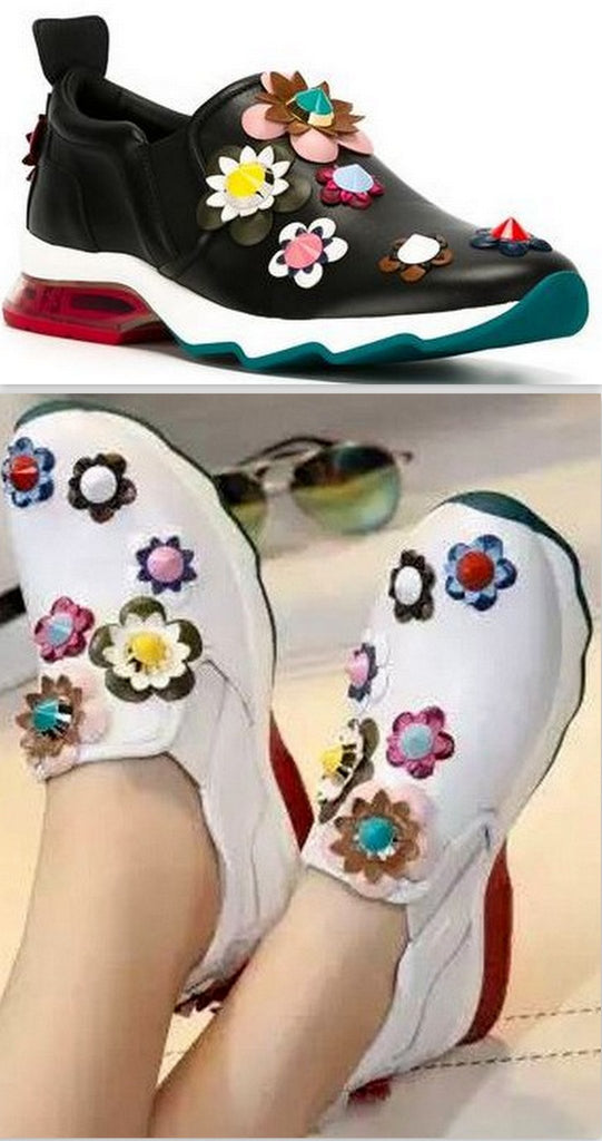 Flower-Embroidered Sneakers in Black or White - DESIGNER INSPIRED FASHIONS