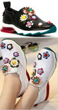 Flower-Embroidered Sneakers in Black or White - DESIGNER INSPIRED FASHIONS