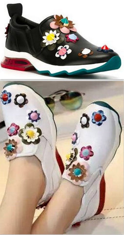 Flower-Embroidered Sneakers in Black or White - DESIGNER INSPIRED FASHIONS