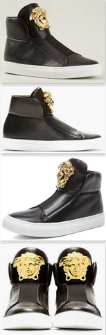 Medusa-Head Laceless Hi-Top Leather Sneakers in Black - DESIGNER INSPIRED FASHIONS