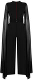 Long-Tulle-Sleeve Jumpsuit, Black