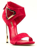 Red Suede Heeled Sandals - DESIGNER INSPIRED FASHIONS