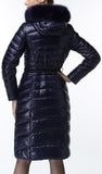 Paneled Puffer Coat with Removable Fur, Blue