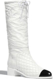 White and Black Leather High Boots