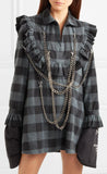 Tartan Chain Embellished Ruffle Shirt