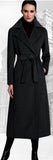 Belted Long Black Wool Wrap Coat - DESIGNER INSPIRED FASHIONS