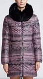 Printed Paneled Puffer Coat, Purple