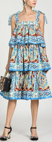 Tile Print Tiered Sun Dress
