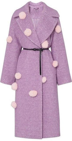 Wool Wrap Coat with Pom Poms