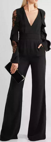 Ruffle Trim Lace Detail Jumpsuit