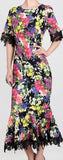 Floral Printed Lace-Trimmed Midi Dress