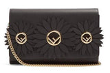 Flower and Logo-Embellished Leather Clutch