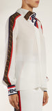 'Mania' Logo-Print Silk Blouse | DESIGNER INSPIRED FASHIONS
