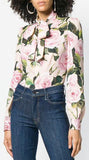 Rose Print Silk Chiffon Blouse