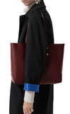 Embossed Crest Small Leather Tote, Burgundy