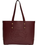 Embossed Crest Small Leather Tote, Burgundy