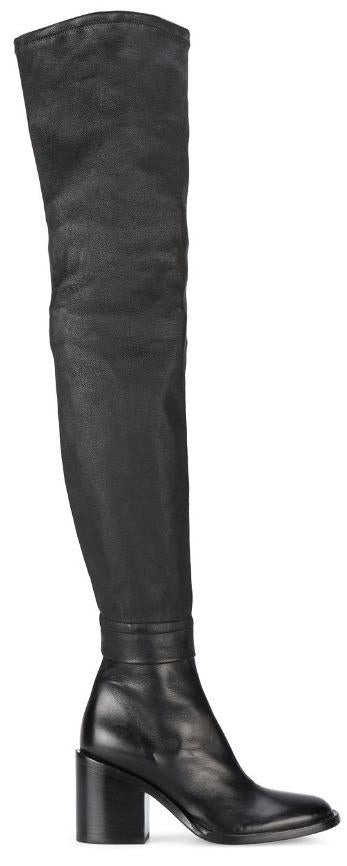 Thigh-High Mid-Heel Leather Boots